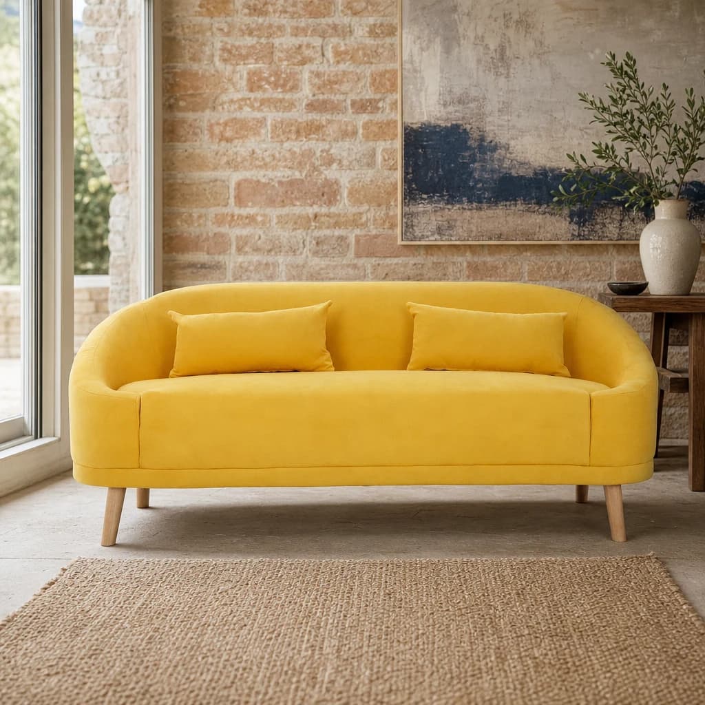 Holland Yellow Linen Two Seater Sofa - Seating, photo 1 of 7