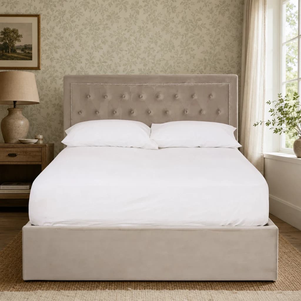 Hannah Mink Velvet Ottoman Double Bed - Furniture, photo 1 of 8