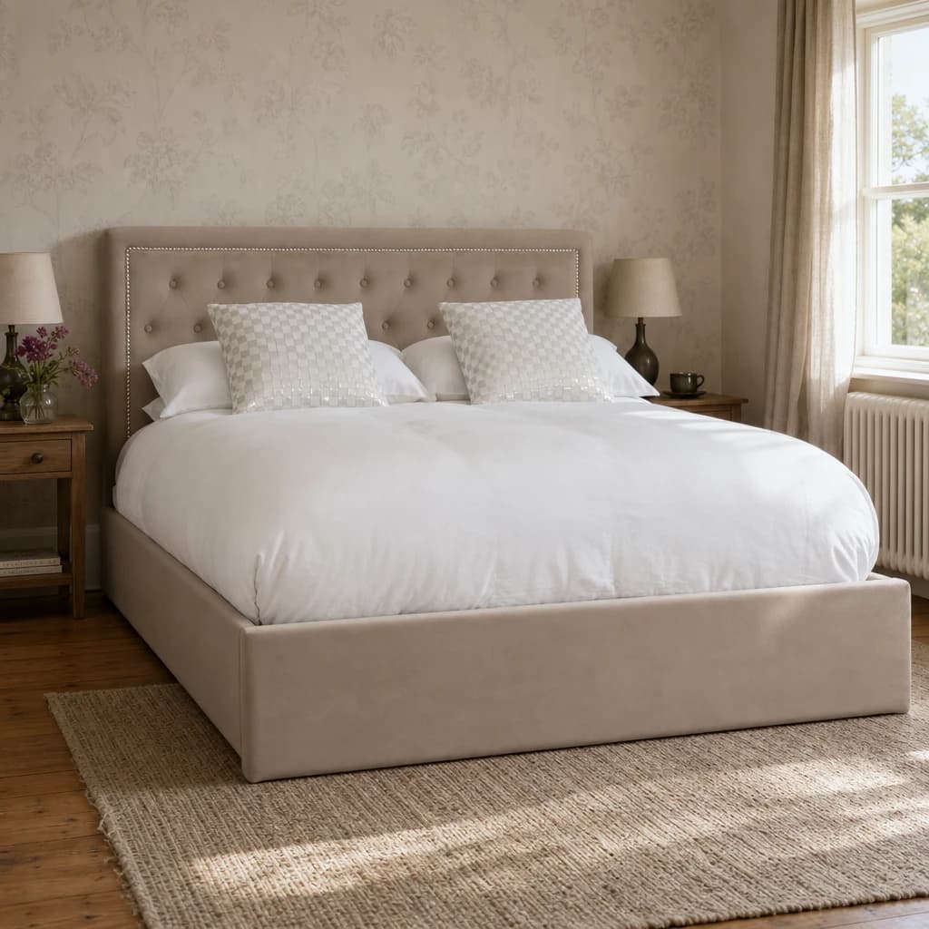 Hannah Mink Velvet Ottoman King Bed - Furniture, photo 1 of 8