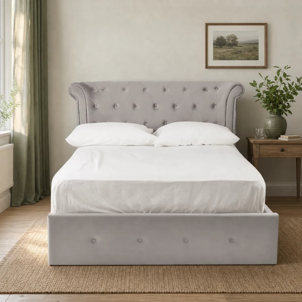 Edison Grey Velvet Ottoman Double Bed - Furniture, photo 1 of 8