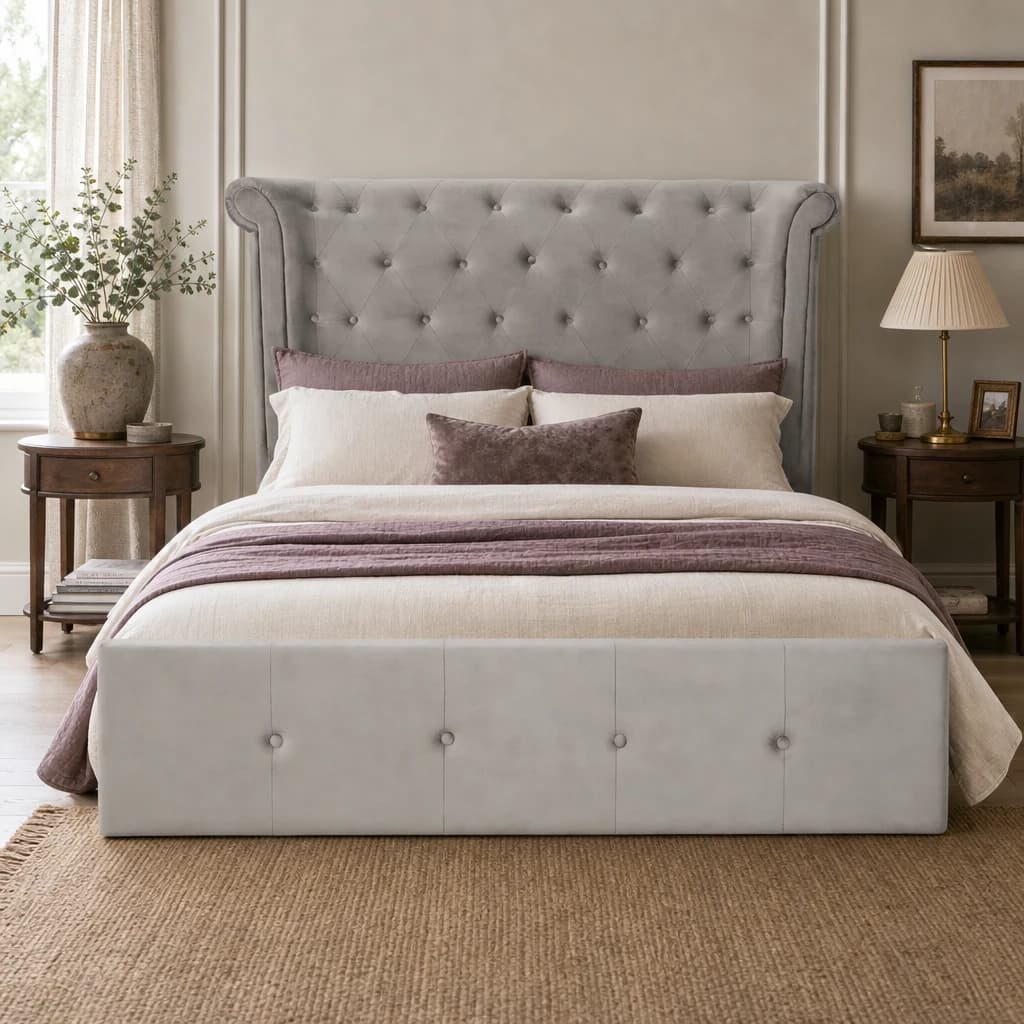 Edison Grey Brushed Velvet Ottoman King Bed - Furniture, photo 1 of 6