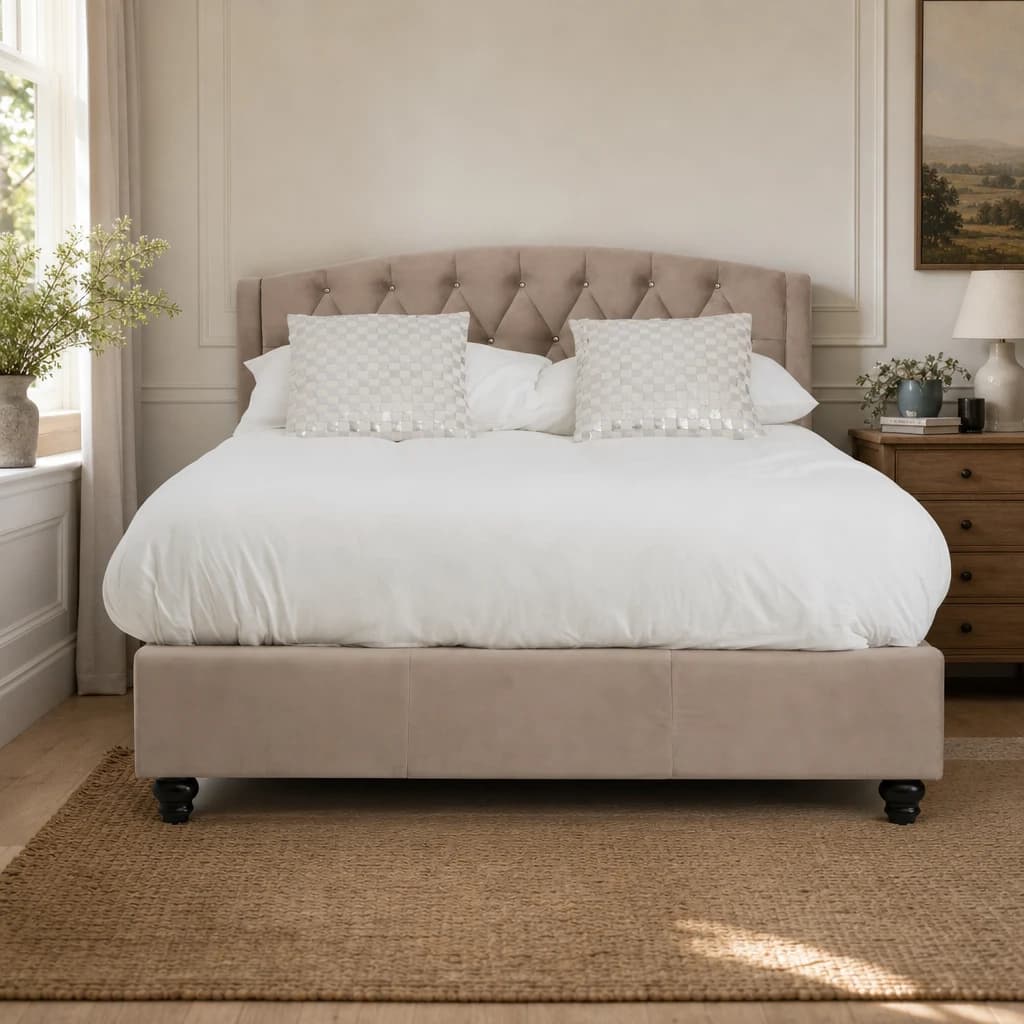 Josephine Mink Brushed Velvet Double Bed - Furniture, photo 1 of 8