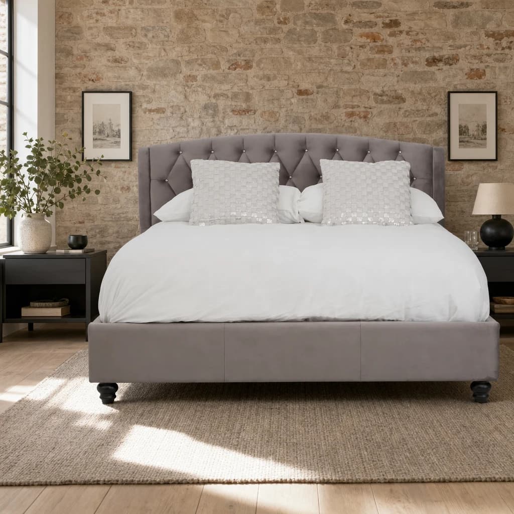 Josephine Grey Velvet King Bed - Furniture, photo 1 of 8