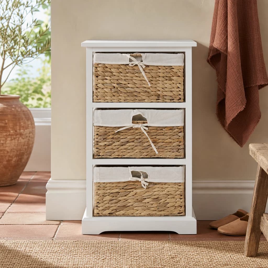 Ashby White Acacia Wood and Water Hyacinth Chest of 3 Drawers - Bookcases & shelving, photo 1 of 8