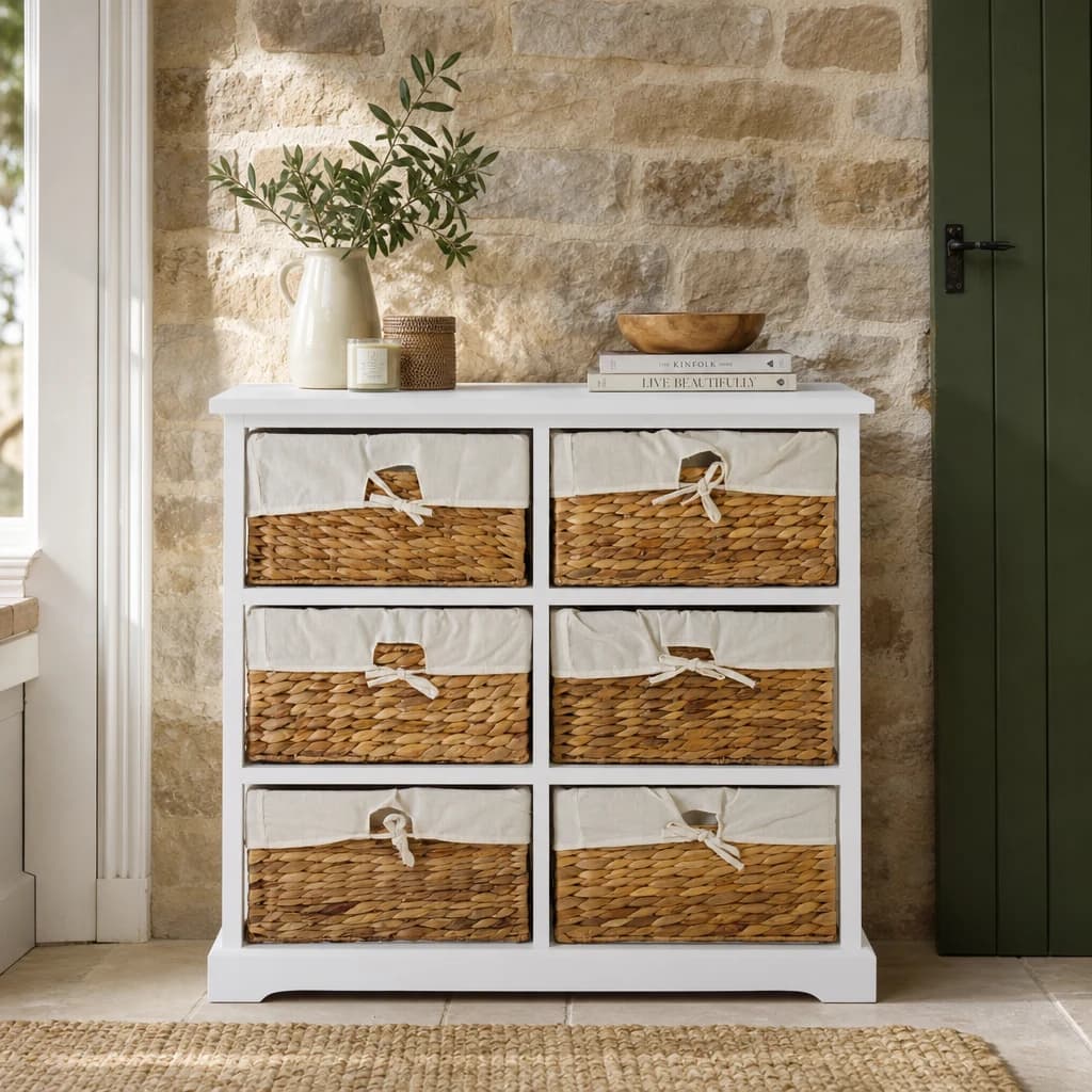 Ashby White Acacia Wood and Water Hyacinth Chest of 6 Drawers - Bookcases & shelving, photo 1 of 7