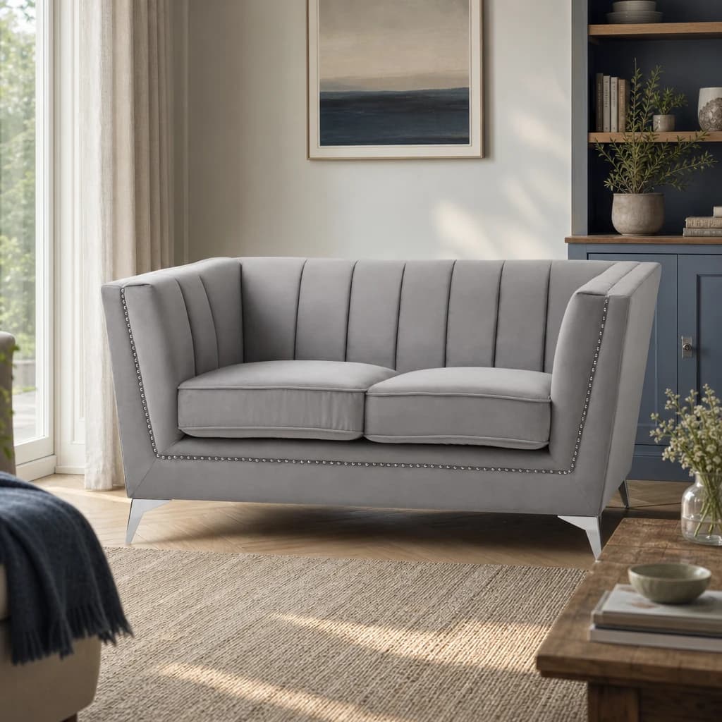 Hansa Two Seat Grey Velvet Sofa - Seating, photo 1 of 8