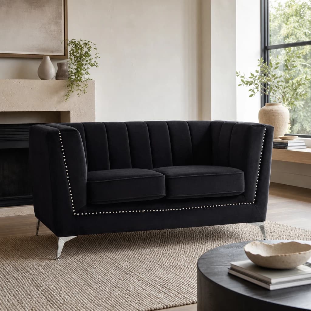 Hansa Two Seat Black Velvet Sofa - Seating, photo 1 of 2