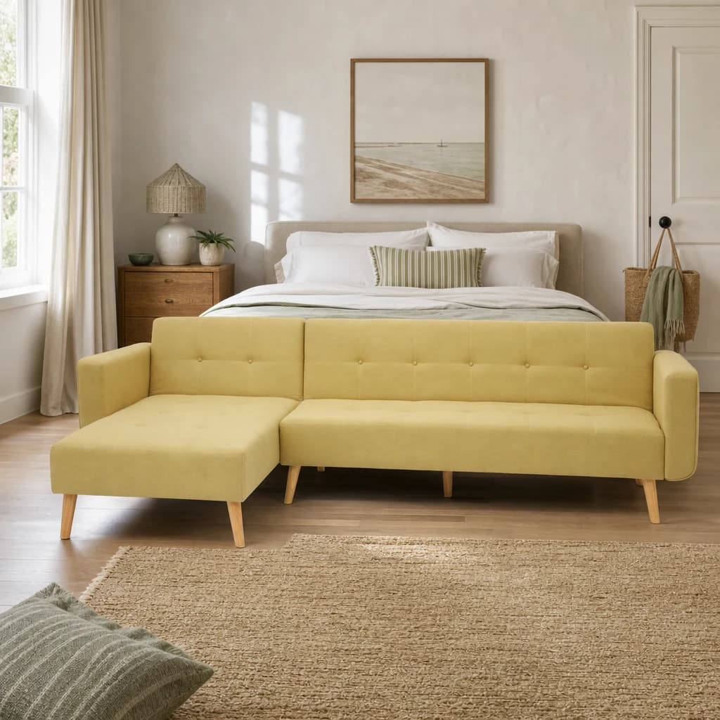 Hansa Hagen Olive Linen Corner Sofa Bed - Seating, photo 1 of 8