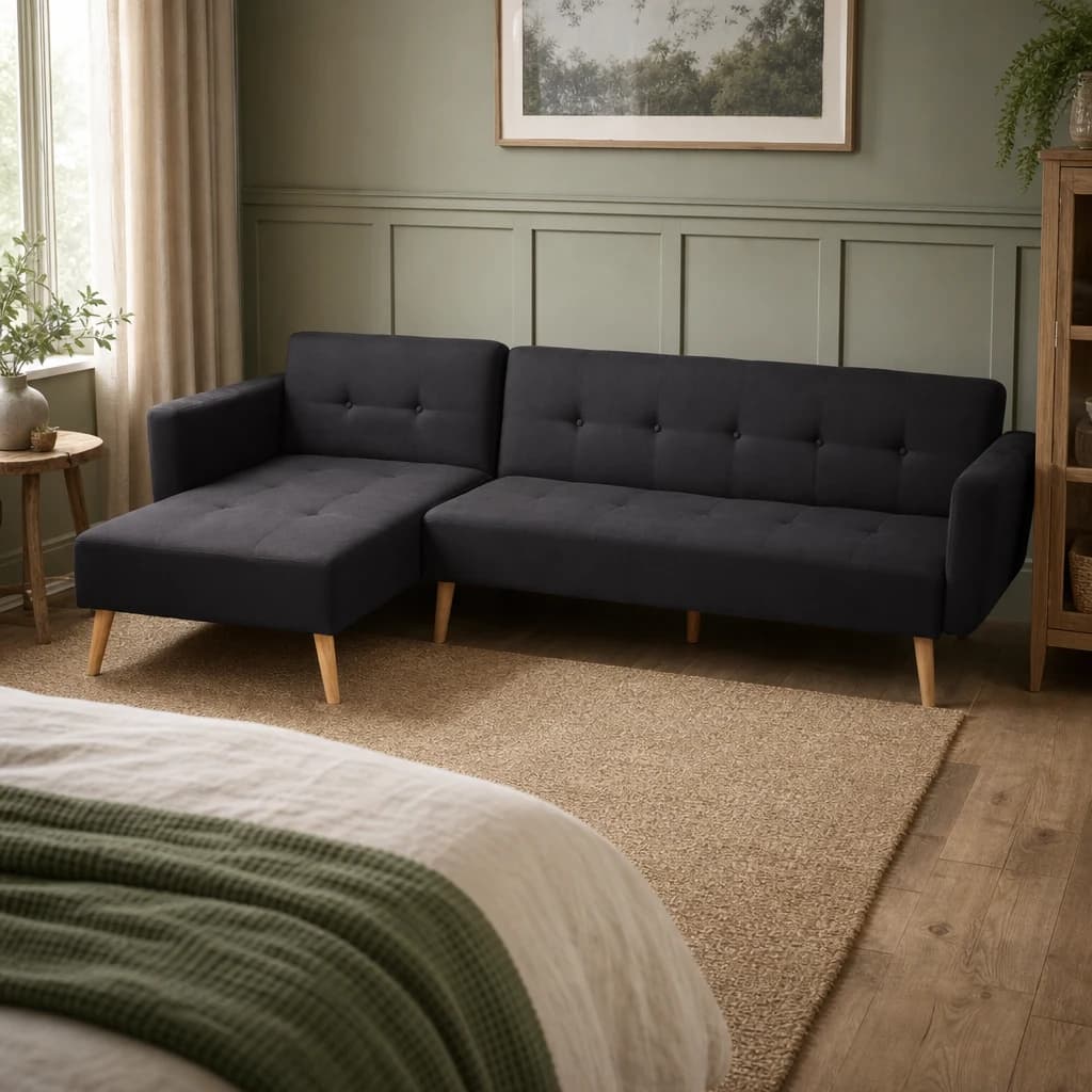 Hansa Hagen Black Linen Corner Sofa Bed - Seating, photo 1 of 8