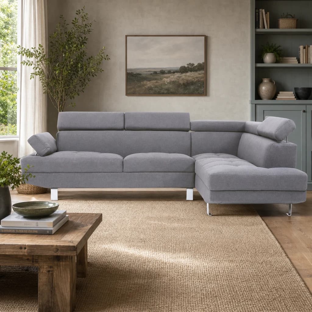 Hanover Grey Linen Corner Sofa with Adjustable Headrests - Seating, photo 1 of 8