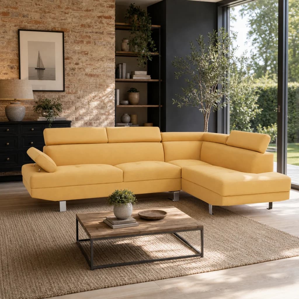 Hanover Ochre Linen Corner Sofa with Adjustable Headrests - Seating, photo 1 of 8