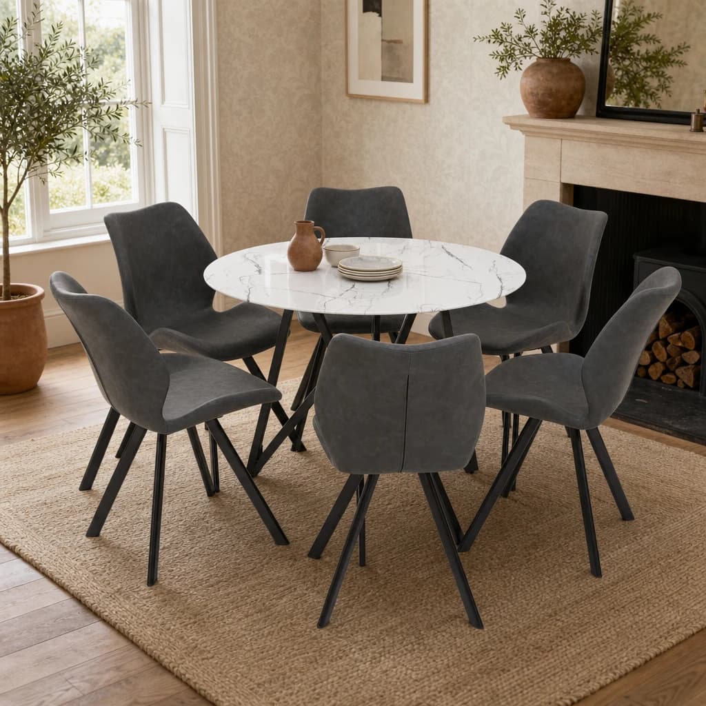 Weston Round Marble Effect Dining Table with 6 Chairs Set - Seating, photo 1 of 8