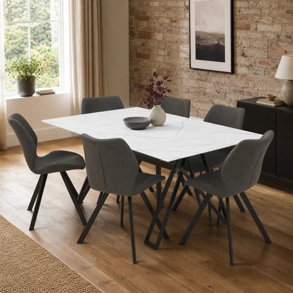 Weston Marble Effect Dining Table with 6 Chairs Set - Seating, photo 1 of 8