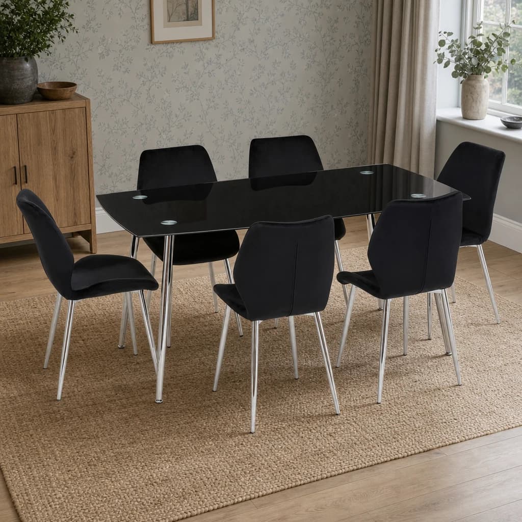 Wimslow BlackTempered Glass Dining Table with 6 Chairs - Seating, photo 1 of 8