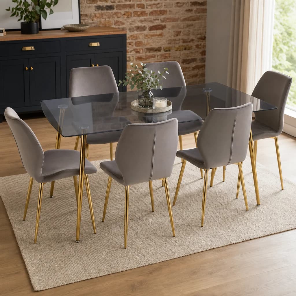 Wimslow Smoked Glass Dining Table with 6 Chairs Set - Seating, photo 1 of 8