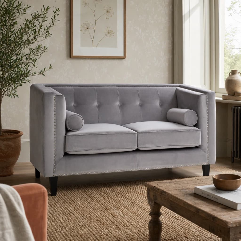 Felisa Two Seater Grey Velvet Sofa - Seating, photo 1 of 8