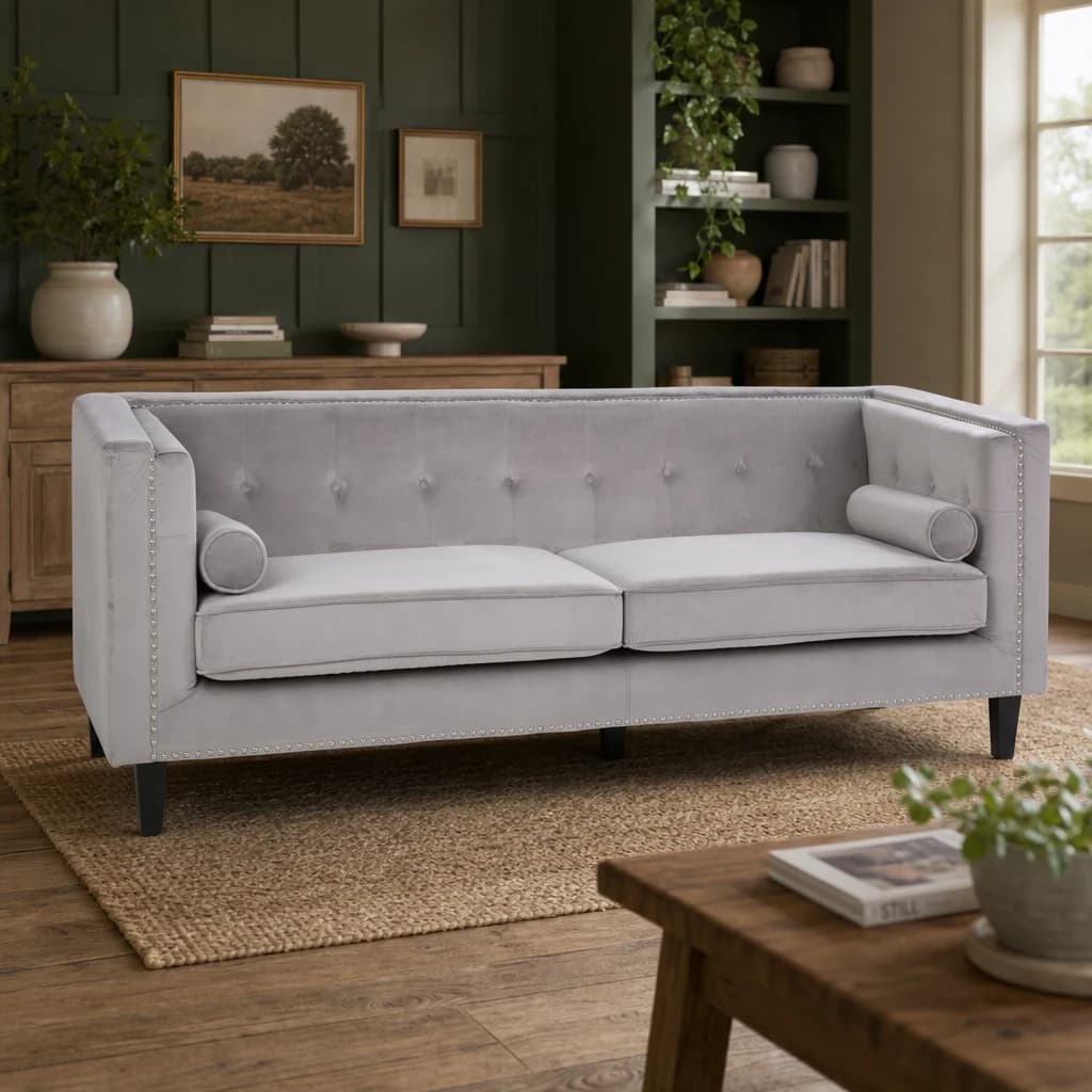 Felisa 3 Seat Grey Velvet Sofa - Seating, photo 1 of 8