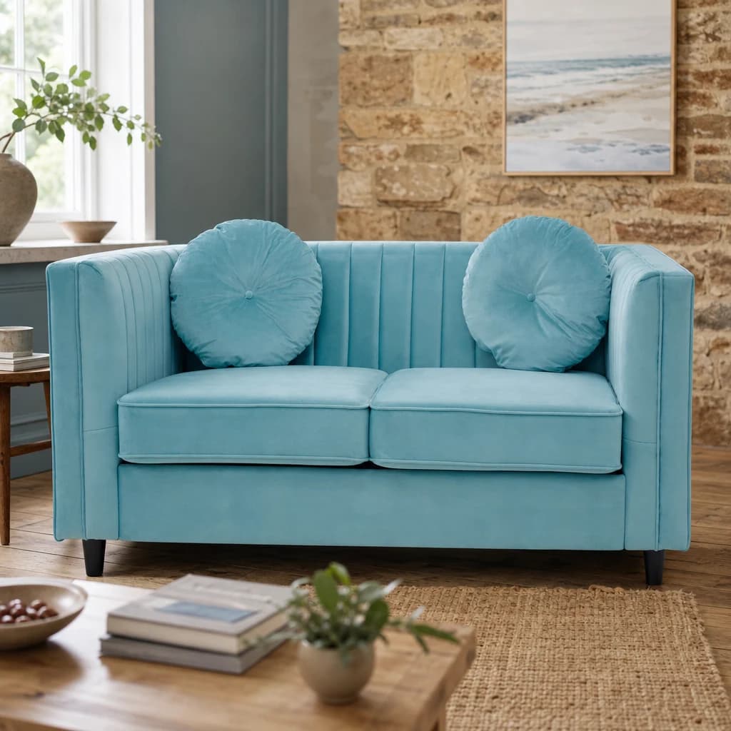 Farah Two Seat Green Velvet Sofa - Seating, photo 1 of 8