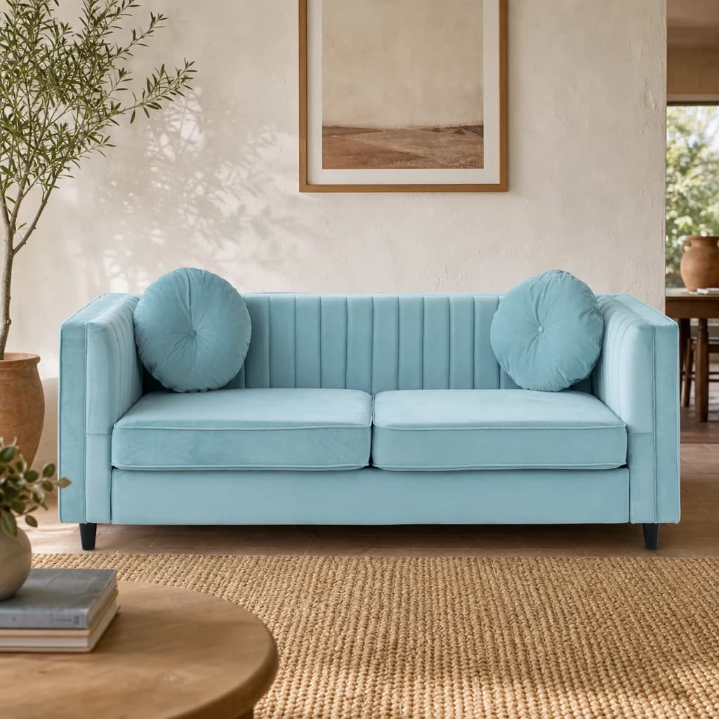 Farah Three Seater Pastel Green Velvet Sofa - Seating, photo 1 of 8