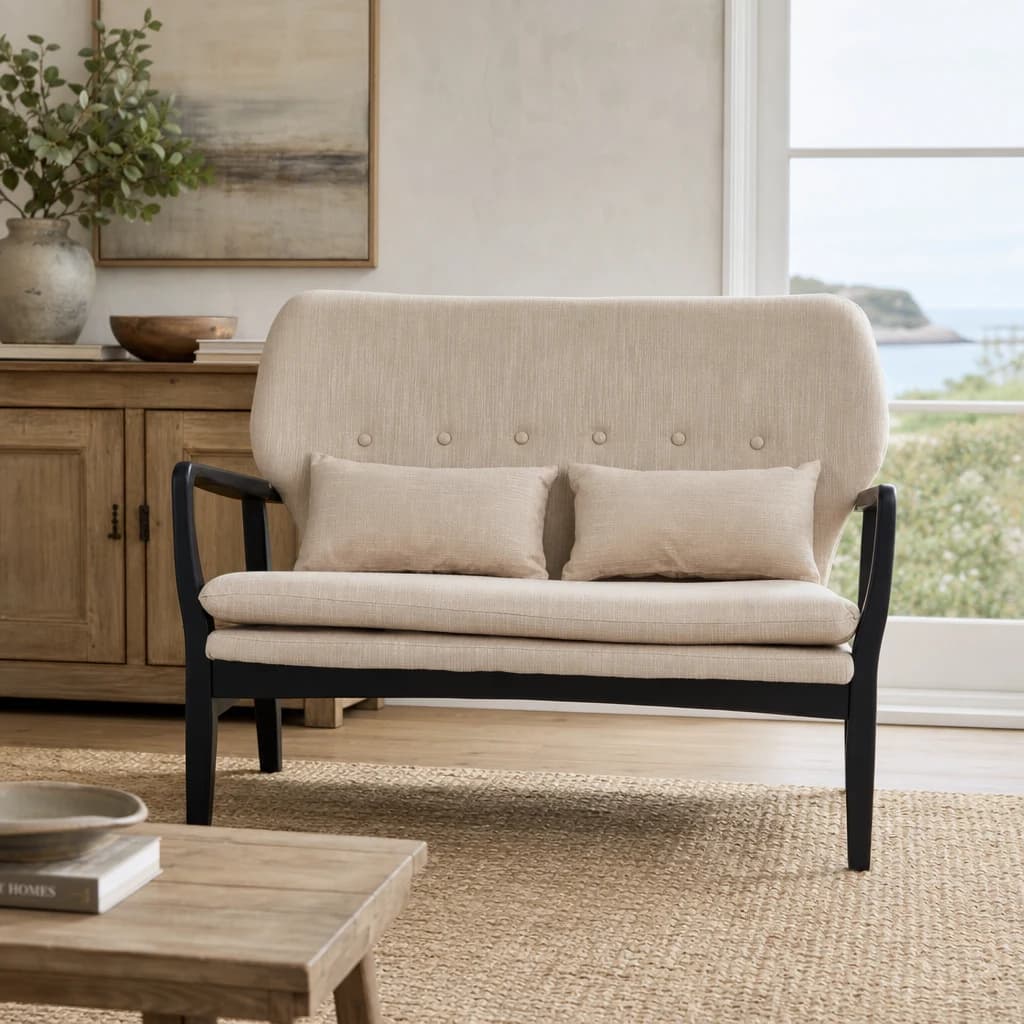 Stockholm 2 Seat Beige Sofa With Black Wood Frame - Seating, photo 1 of 8