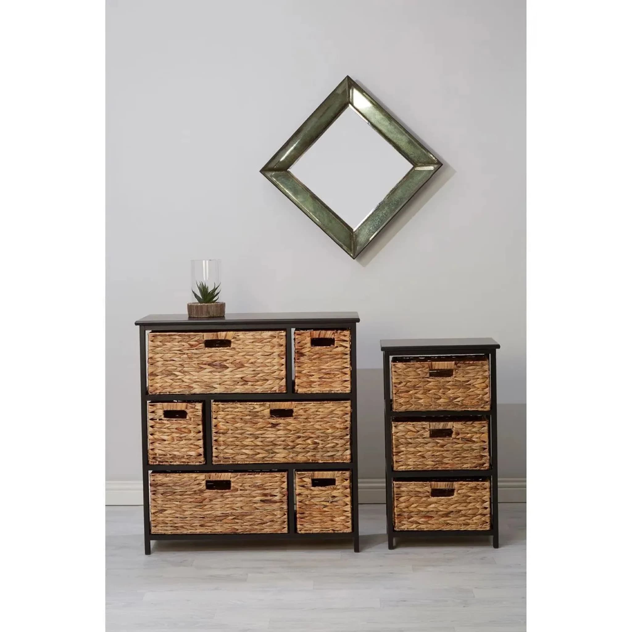 Padstow Black Storage Unit with 6 Water Hyacinth Drawers - Bookcases & shelving, photo 2 of 8