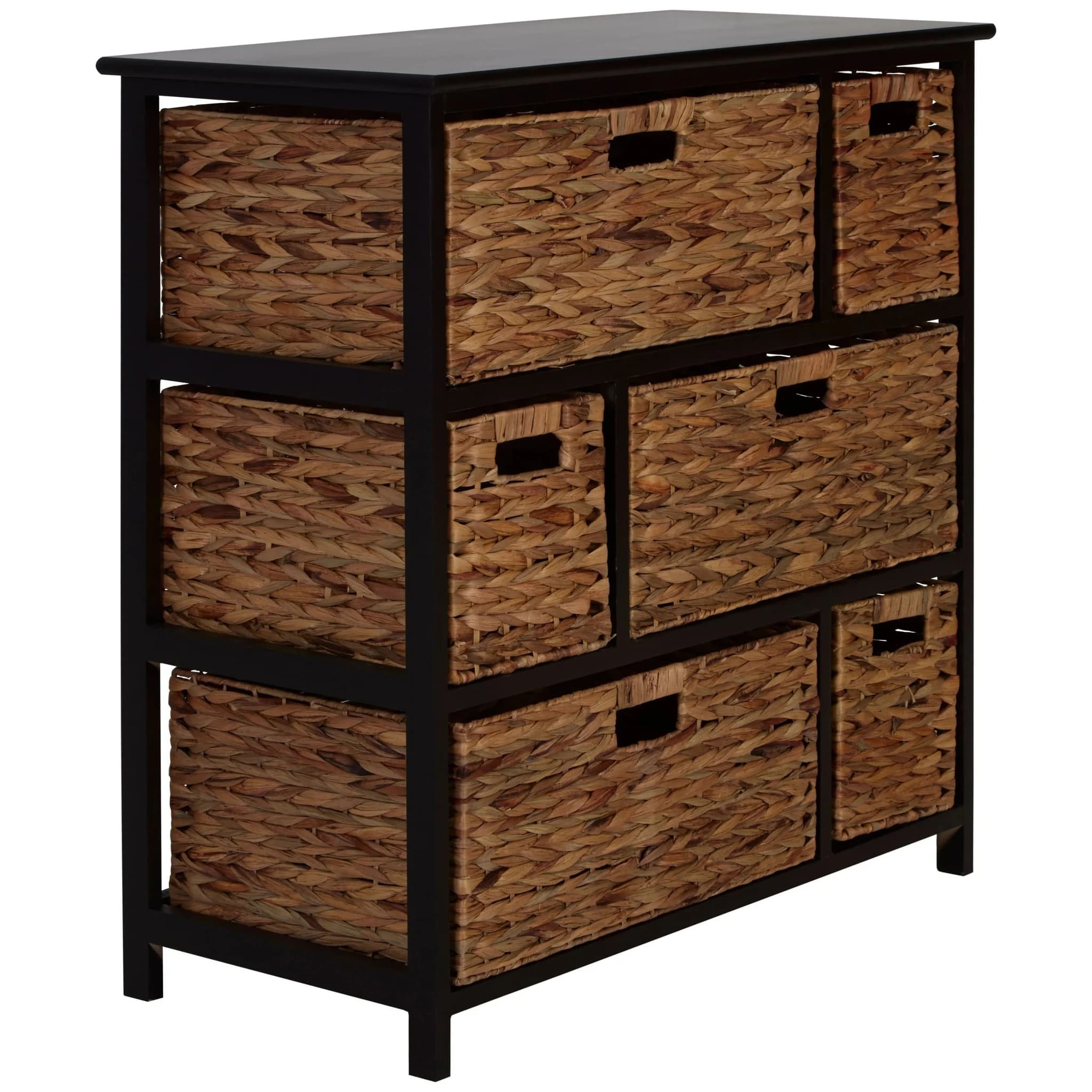 Padstow Black Storage Unit with 6 Water Hyacinth Drawers - Bookcases & shelving, photo 6 of 8