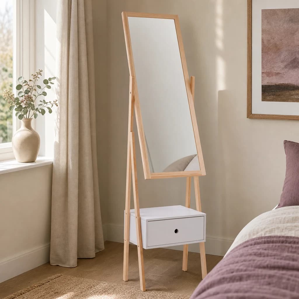 Rostok Single Drawer Floor Mirror - Decorative, photo 1 of 7