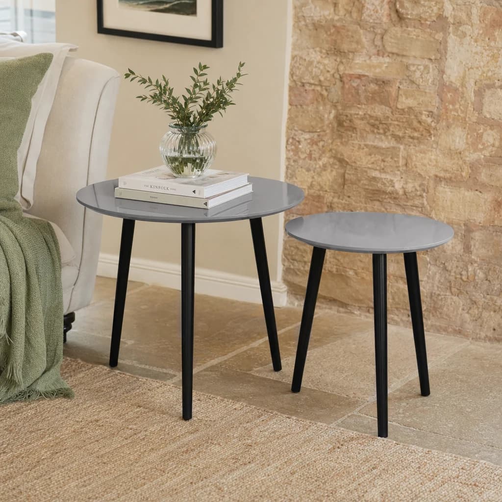 Nostra Grey Gloss Finish Set Of 2 Side Tables - Tables, photo 1 of 8