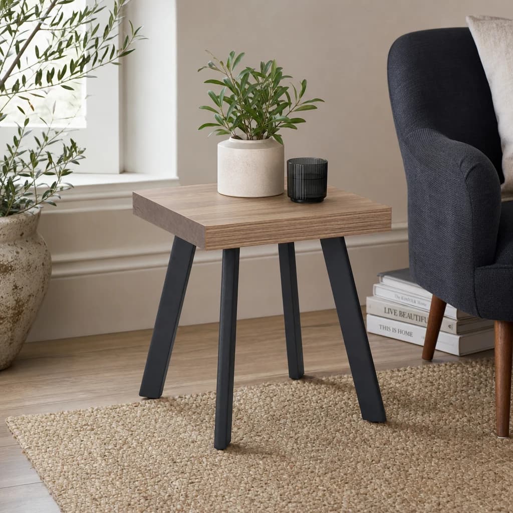 Oakwill Wood Veneer Side Table with Black Metal Legs - Tables, photo 1 of 7