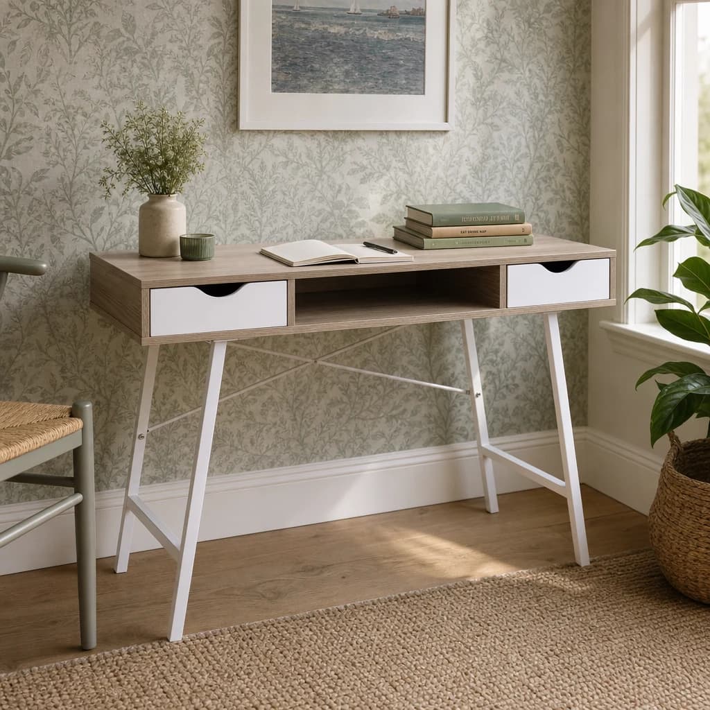 Bradbury Two Drawer Light Oak Veneer Desk - Tables, photo 1 of 8
