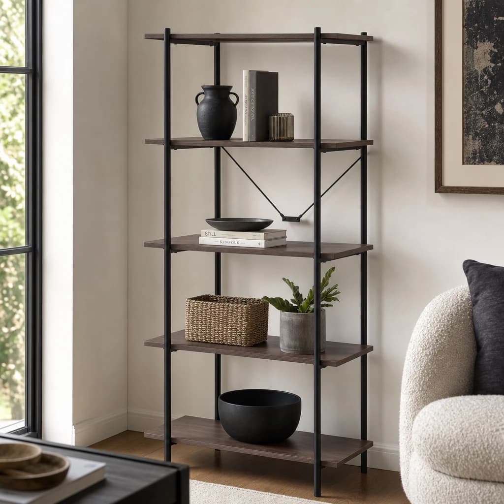 Bradbury Five Tier Dark Oak Veneer Shelf Unit - Bookcases & shelving, photo 1 of 8