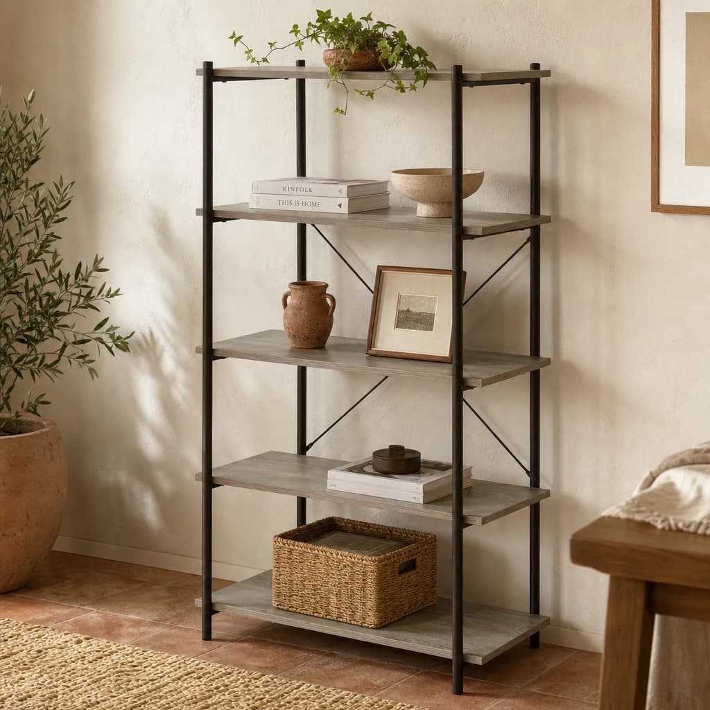 Bradbury Five Tier Grey Oak Veneer Shelf Unit - Bookcases & shelving, photo 1 of 8
