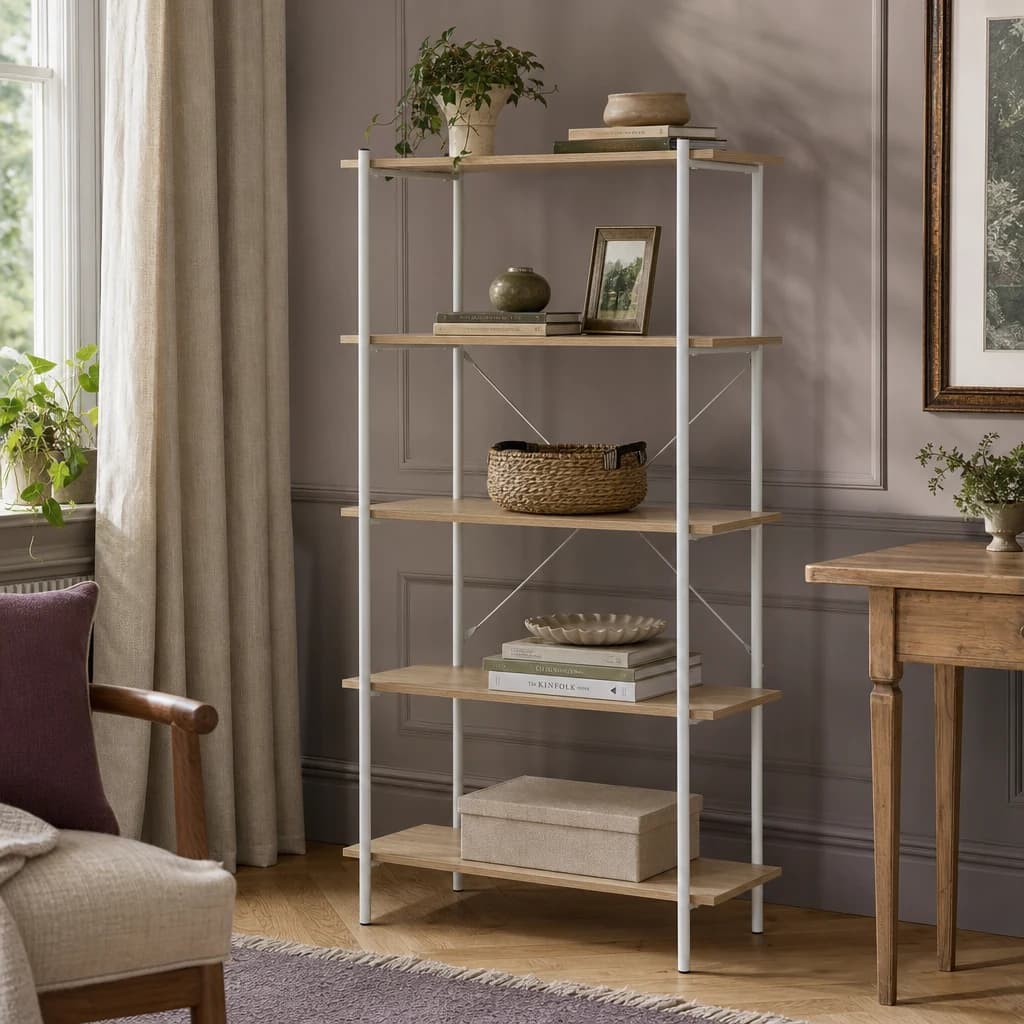 Bradbury Five Tier Natural Oak Veneer Shelf Unit - Bookcases & shelving, photo 1 of 8