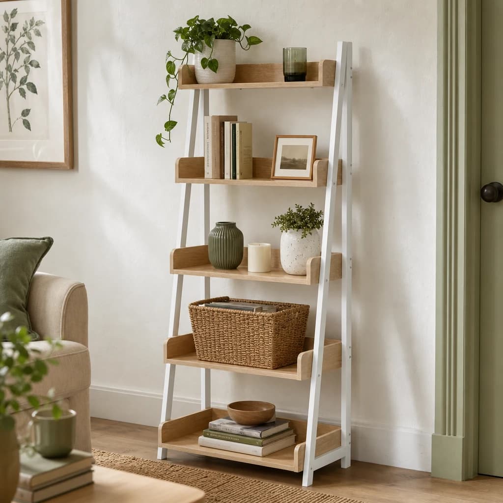Bradbury Five Tier Natural Oak Effect Ladder Shelf Unit - Bookcases & shelving, photo 1 of 7