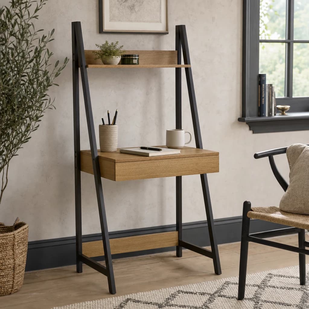 Bradbury Natural Oak Effect Desk with Metal Frame - Tables, photo 1 of 8