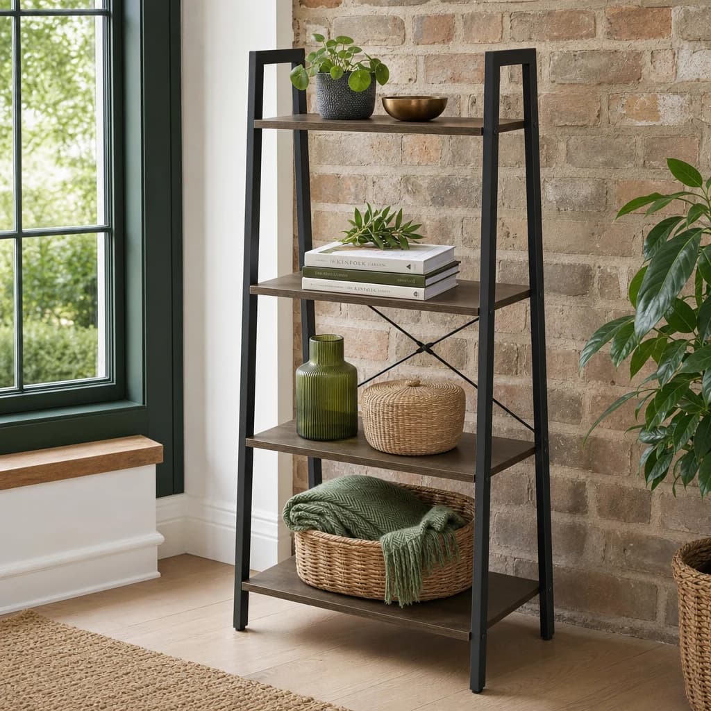 Bradbury Four Tier Dark Oak Veneer Ladder Shelf Unit - Bookcases & shelving, photo 1 of 8