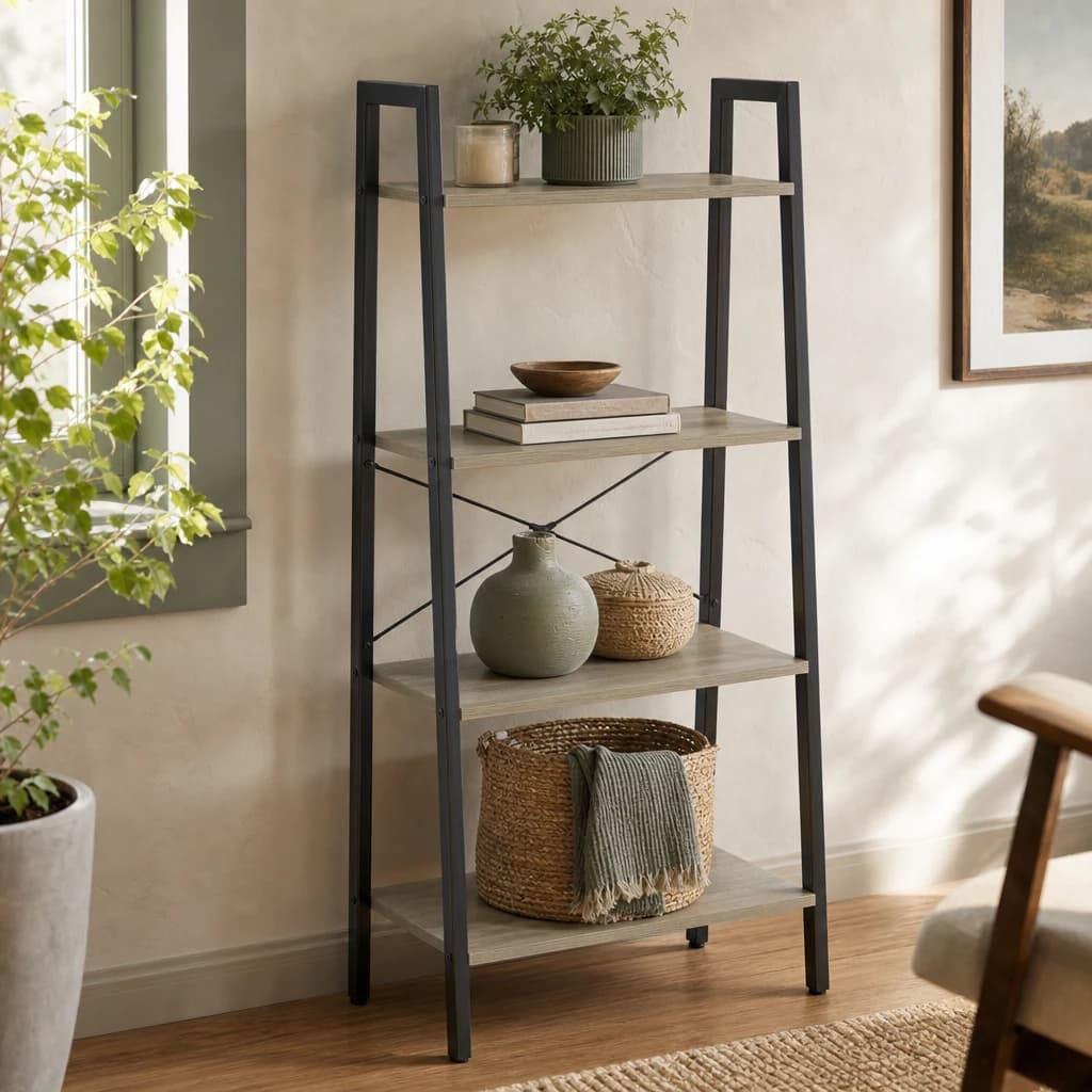 Bradbury Four Tier Grey Oak Veneer Ladder Shelf Unit - Bookcases & shelving, photo 1 of 8