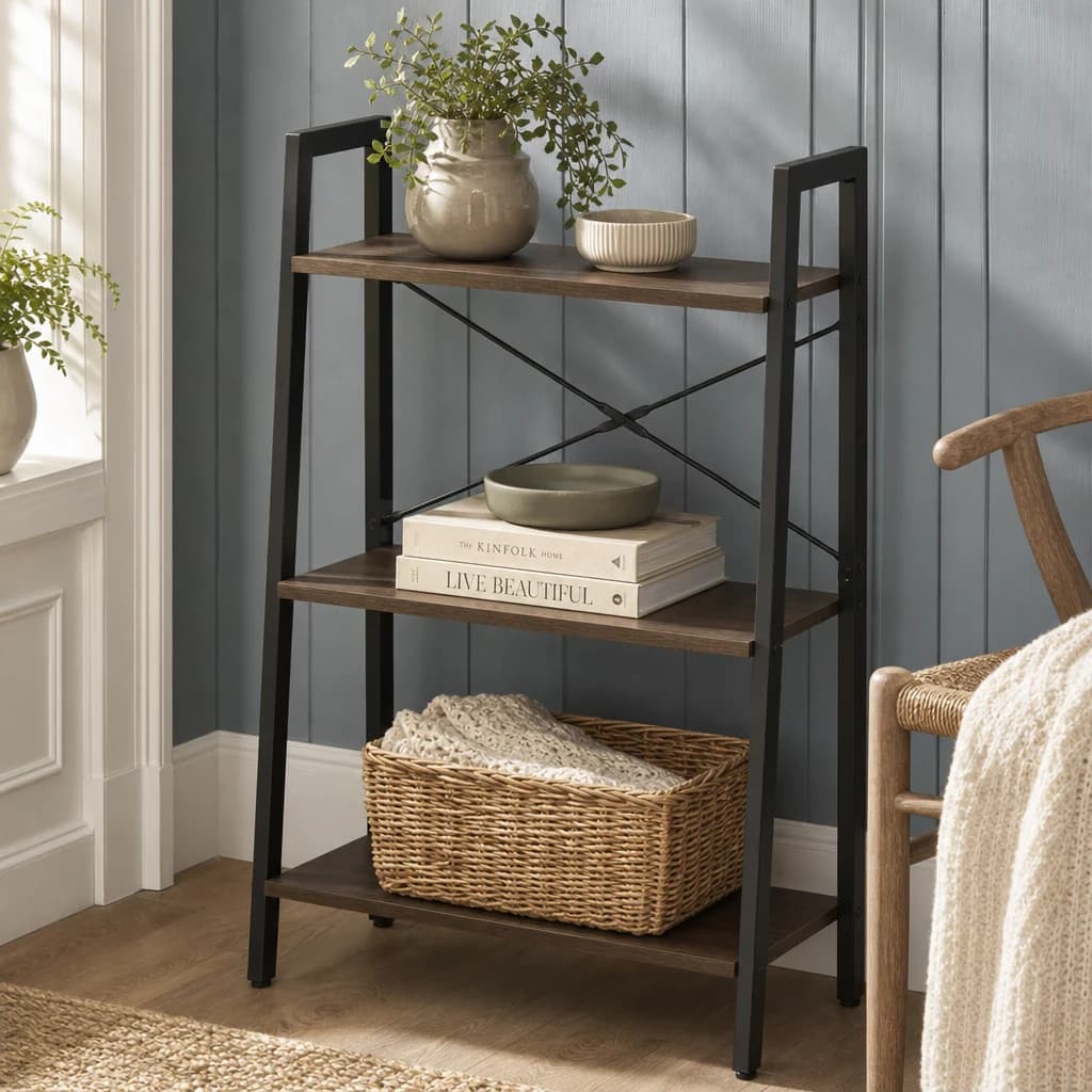 Bradbury Three Tier Dark Oak Veneer Ladder Shelf Unit - Bookcases & shelving, photo 1 of 8