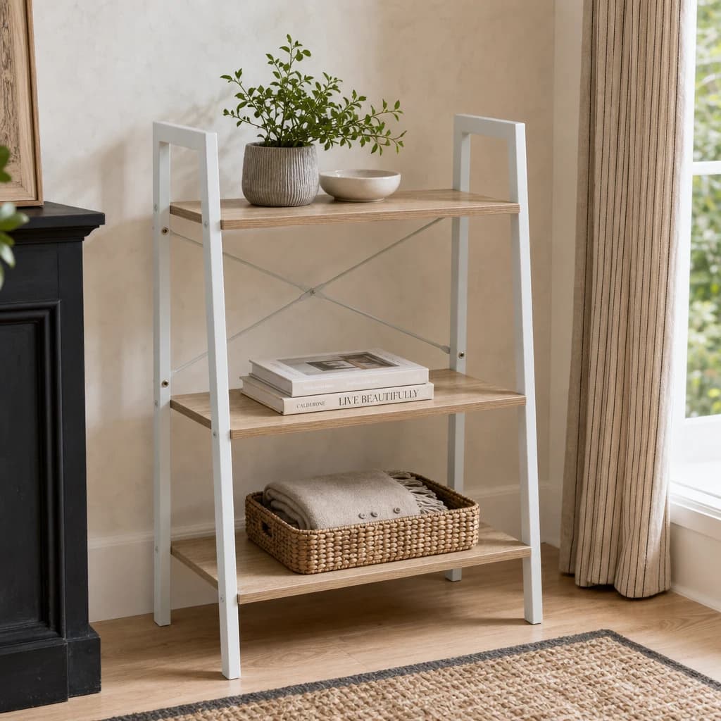 Bradbury Three Tier Natural Oak Veneer Ladder Shelf Unit - Bookcases & shelving, photo 1 of 8