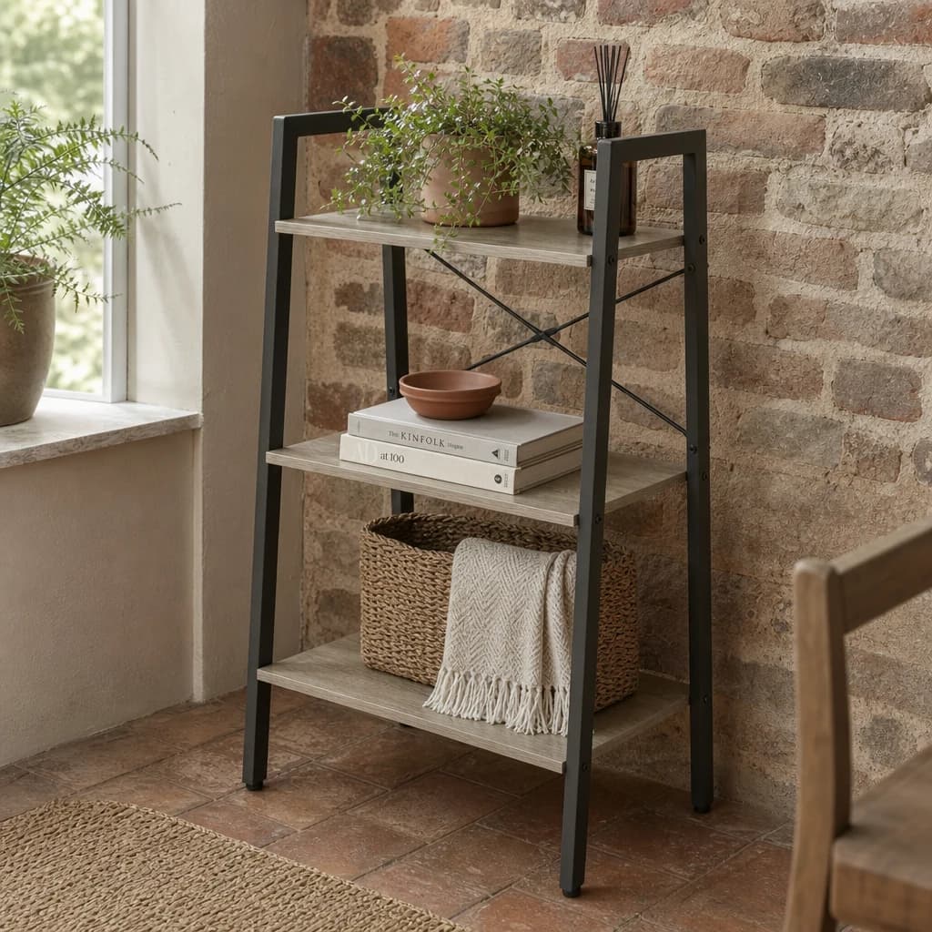 Bradbury Three Tier Grey Oak Veneer Ladder Shelf Unit - Bookcases & shelving, photo 1 of 8