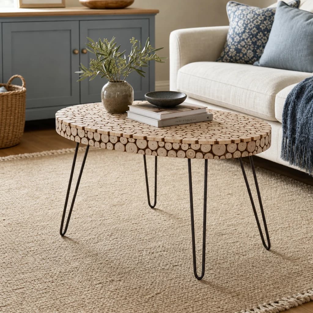 Lacuna Fir Wood Disc Mosaic Oval Coffee Table - Tables, photo 1 of 8
