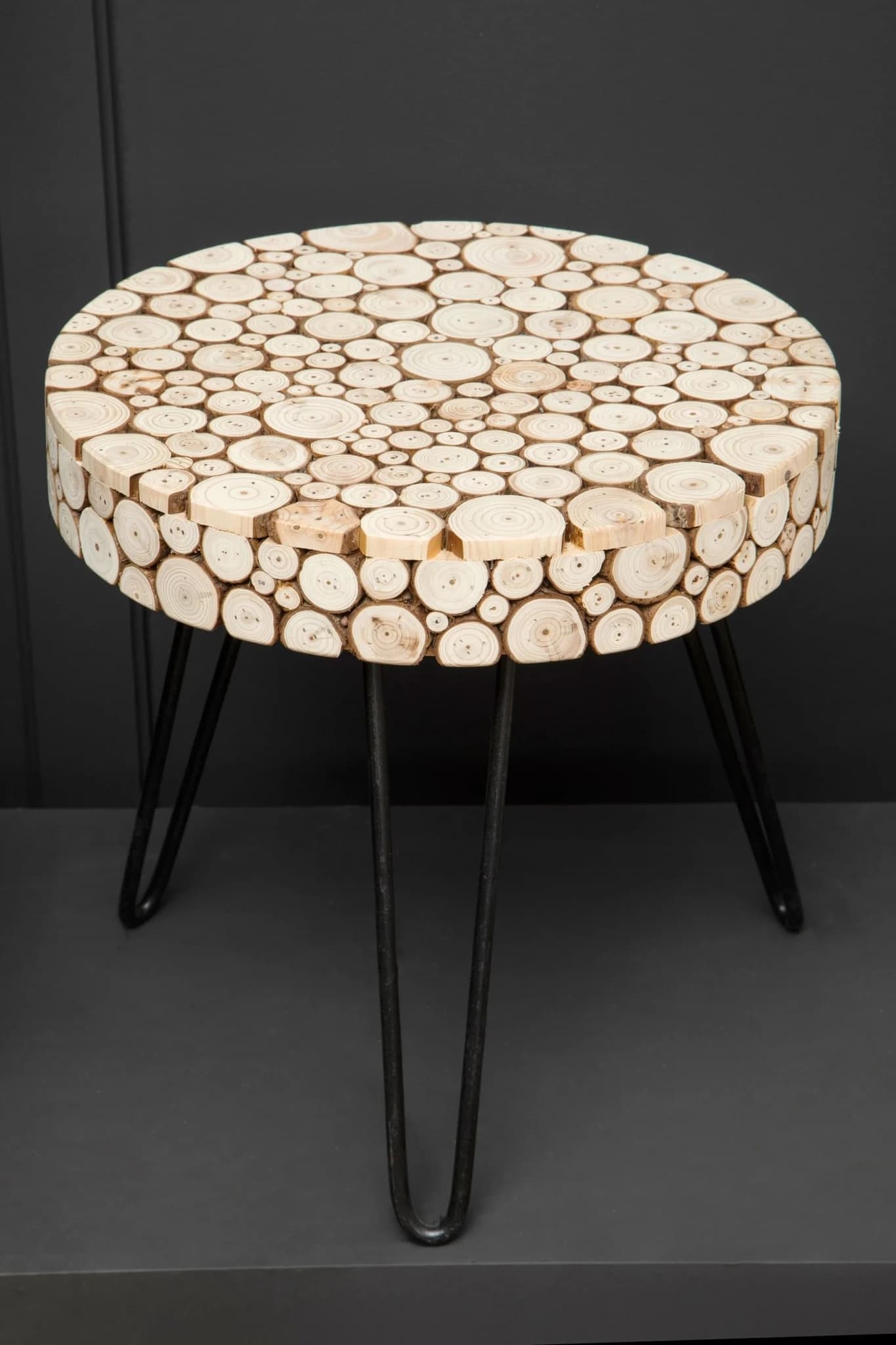 Lacuna Fir Wood Mosaic Disc Round Side Table - Tables, photo 2 of 8