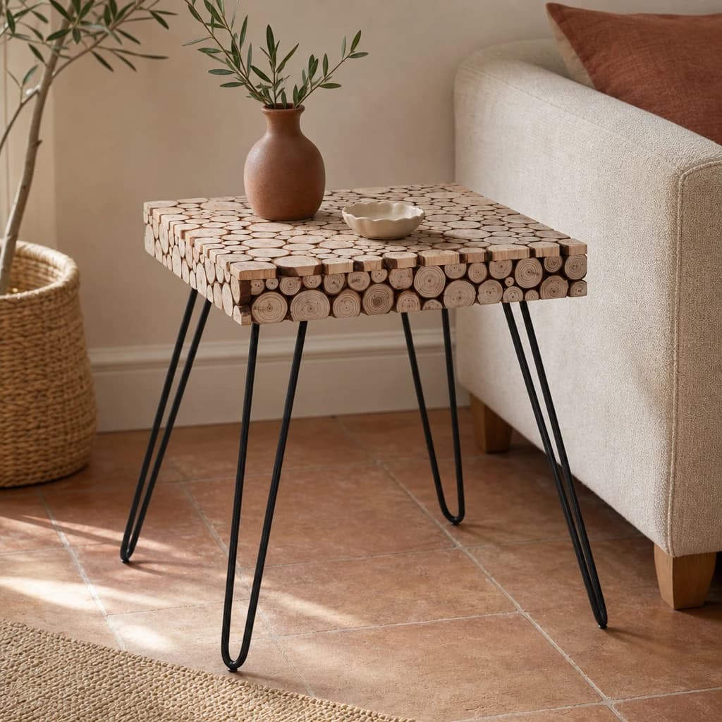 Lacuna Fir Wood Disc Mosaic Square Side Table - Tables, photo 1 of 8