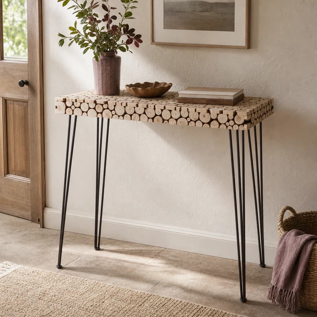 Lacuna Fir Wood Disc Mosaic Console Table - Tables, photo 1 of 5