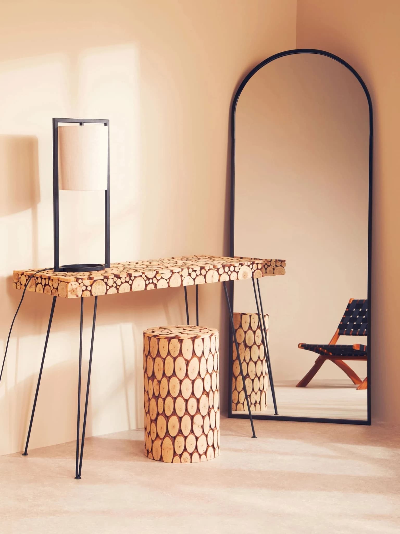 Lacuna Fir Wood Mosaic Disc Side Table and Stool - Seating, photo 2 of 8