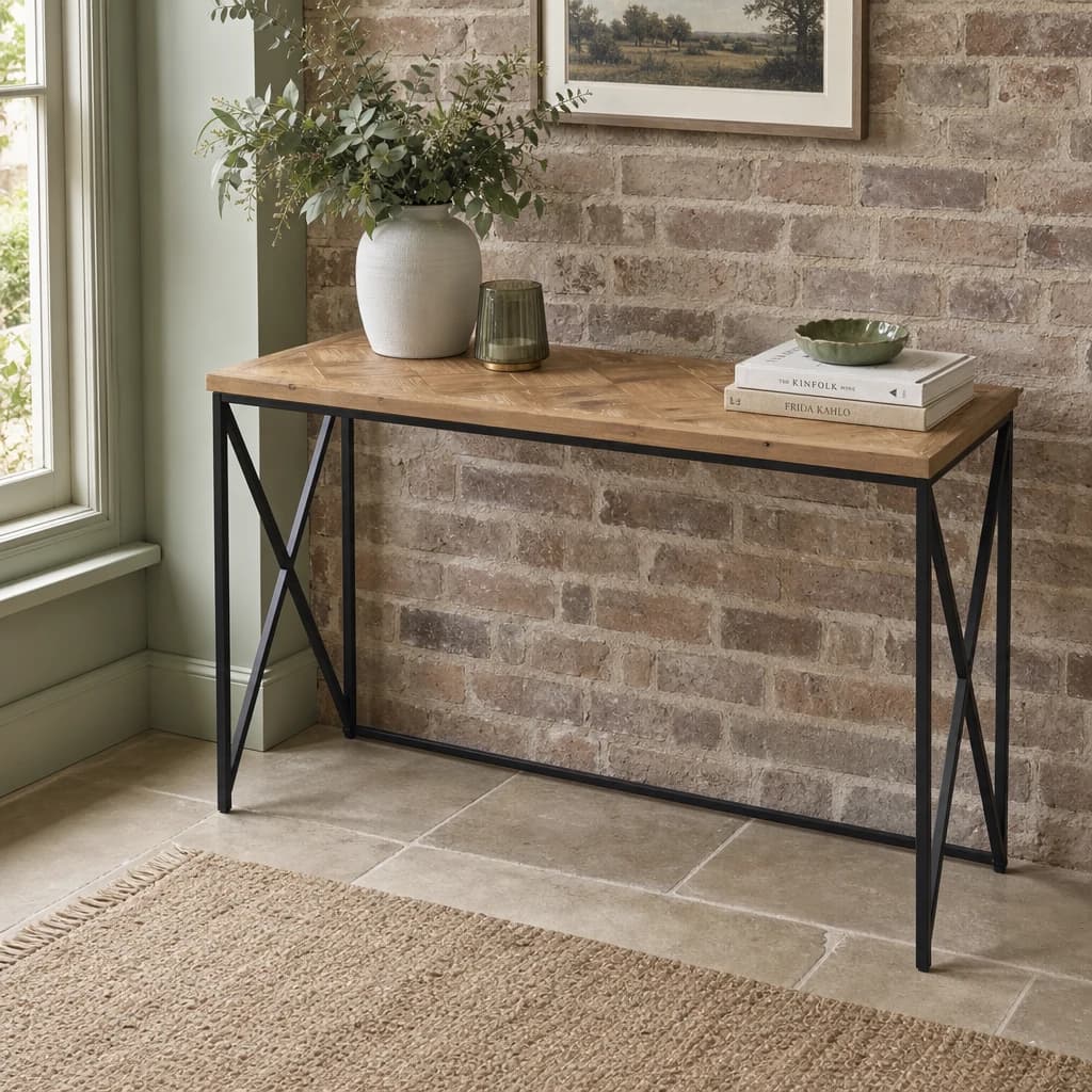 Kickford Parquet Fir Wood Console Table - Tables, photo 1 of 8