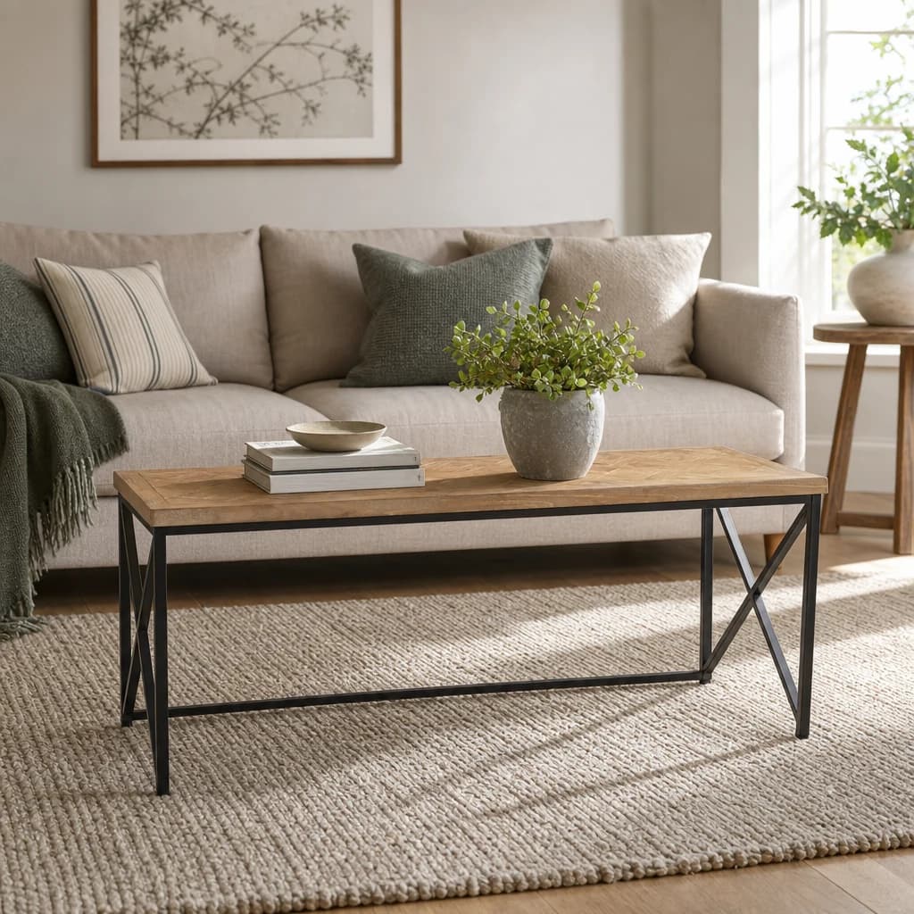 Kickford Parquet Fir Wood Coffee Table - Tables, photo 1 of 8