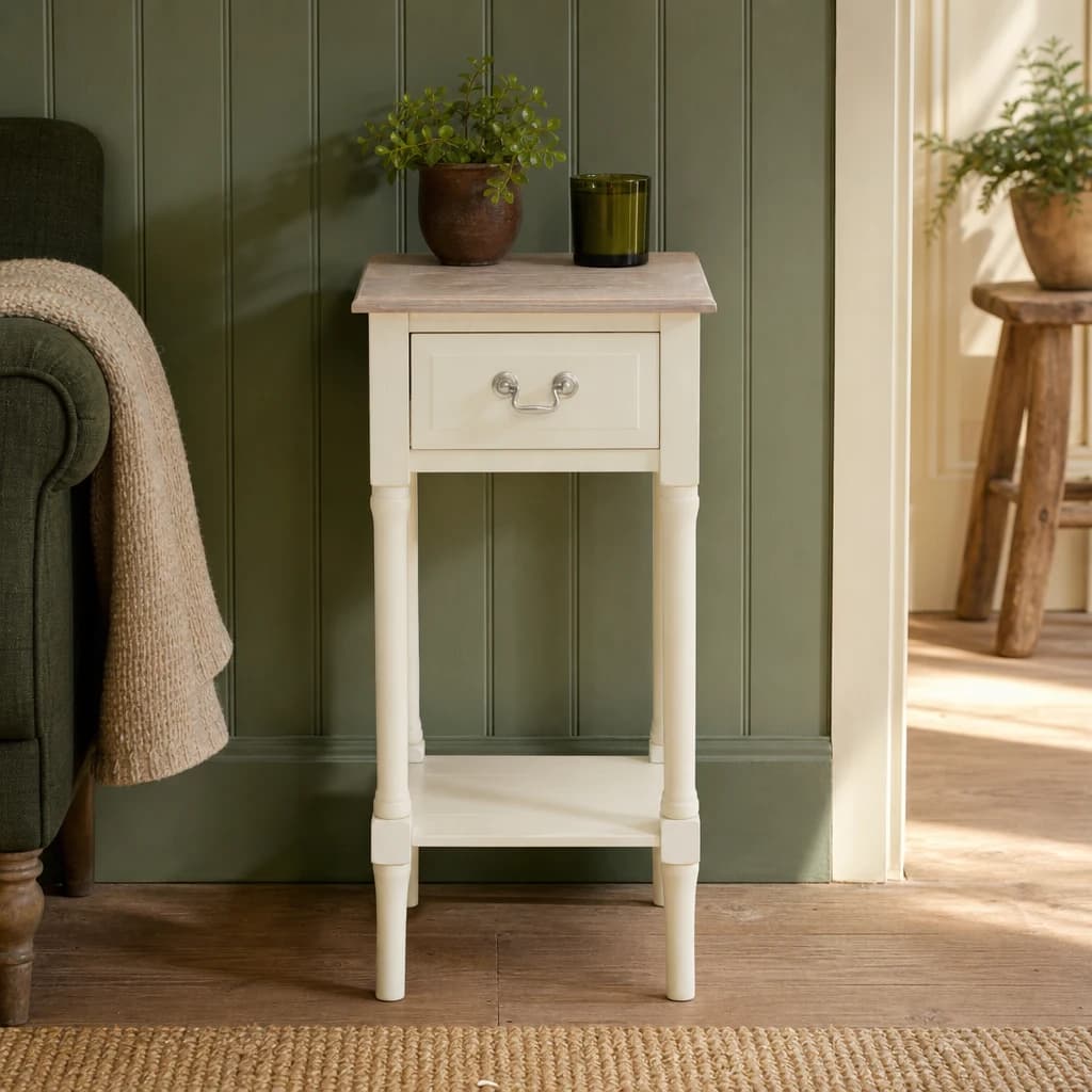 Heritage One Drawer Ivory Wooden Side Table - Tables, photo 1 of 8