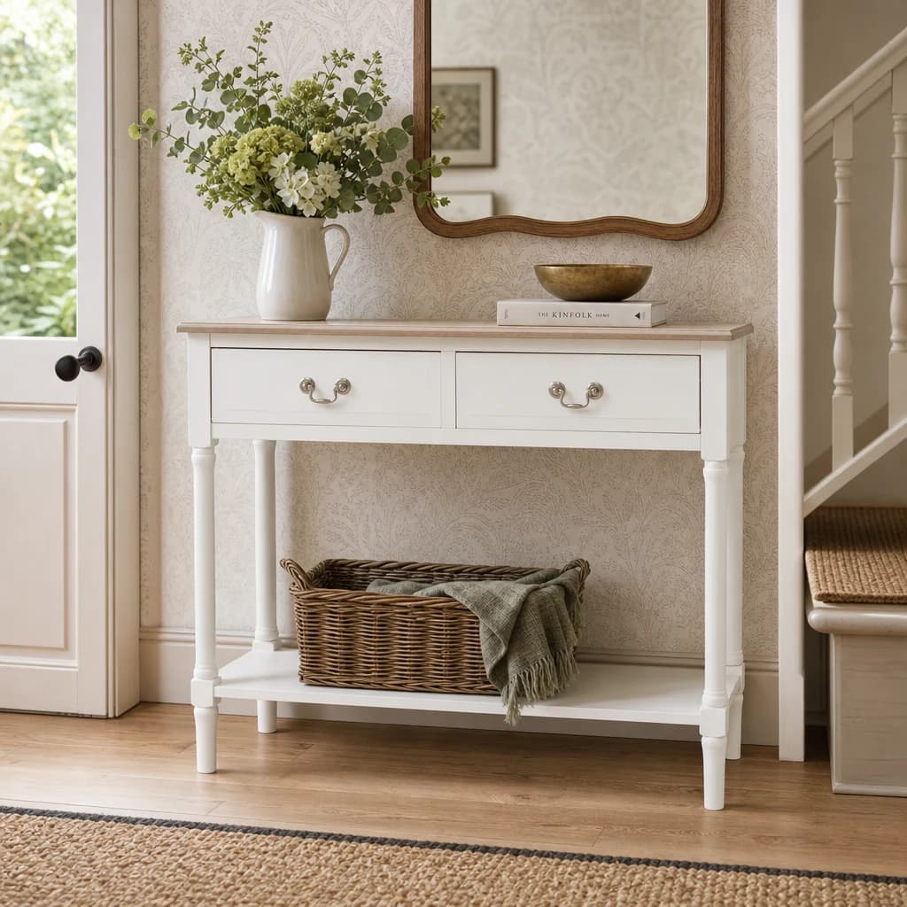 Heritage 2 Drawer White Rectangular Wooden Console Table - Tables, photo 1 of 8