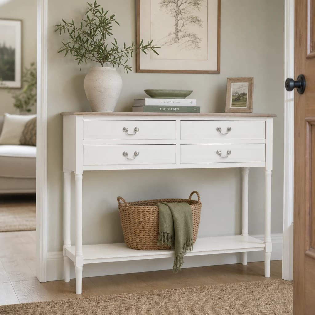 Heritage 4 Drawer White Wooden Console Table - Tables, photo 1 of 8